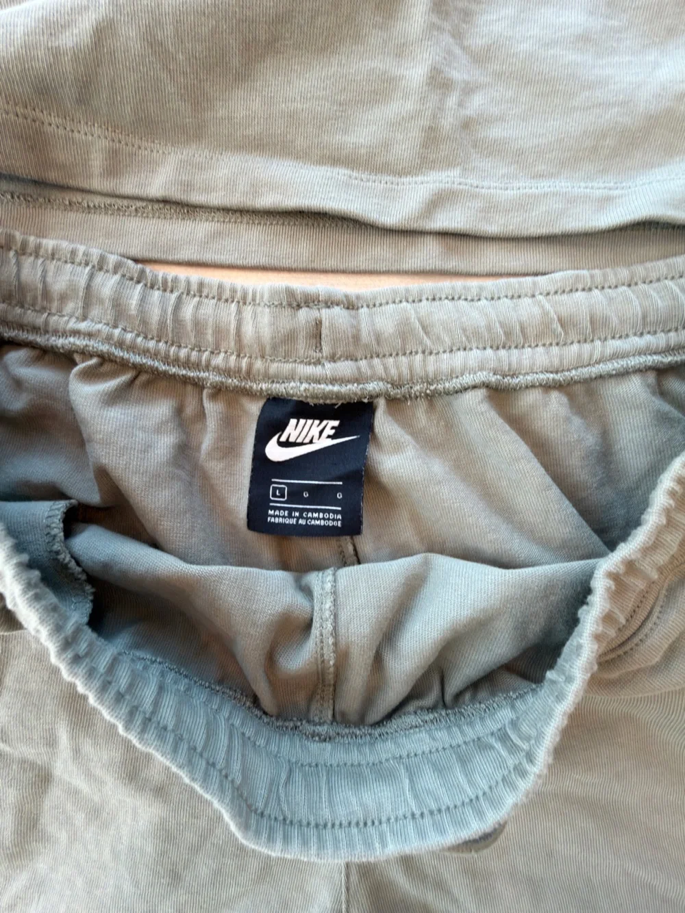 Nike Women’s Olive Green Crop Tee (Medium) & Drawstring Shorts (Large) Set